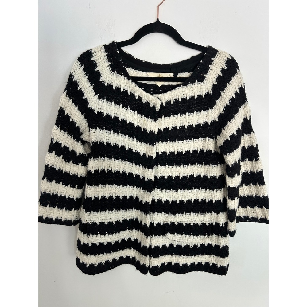Anthropologie HWR Black White Striped Knit Cardigan Jacket Angora Wool Blend S